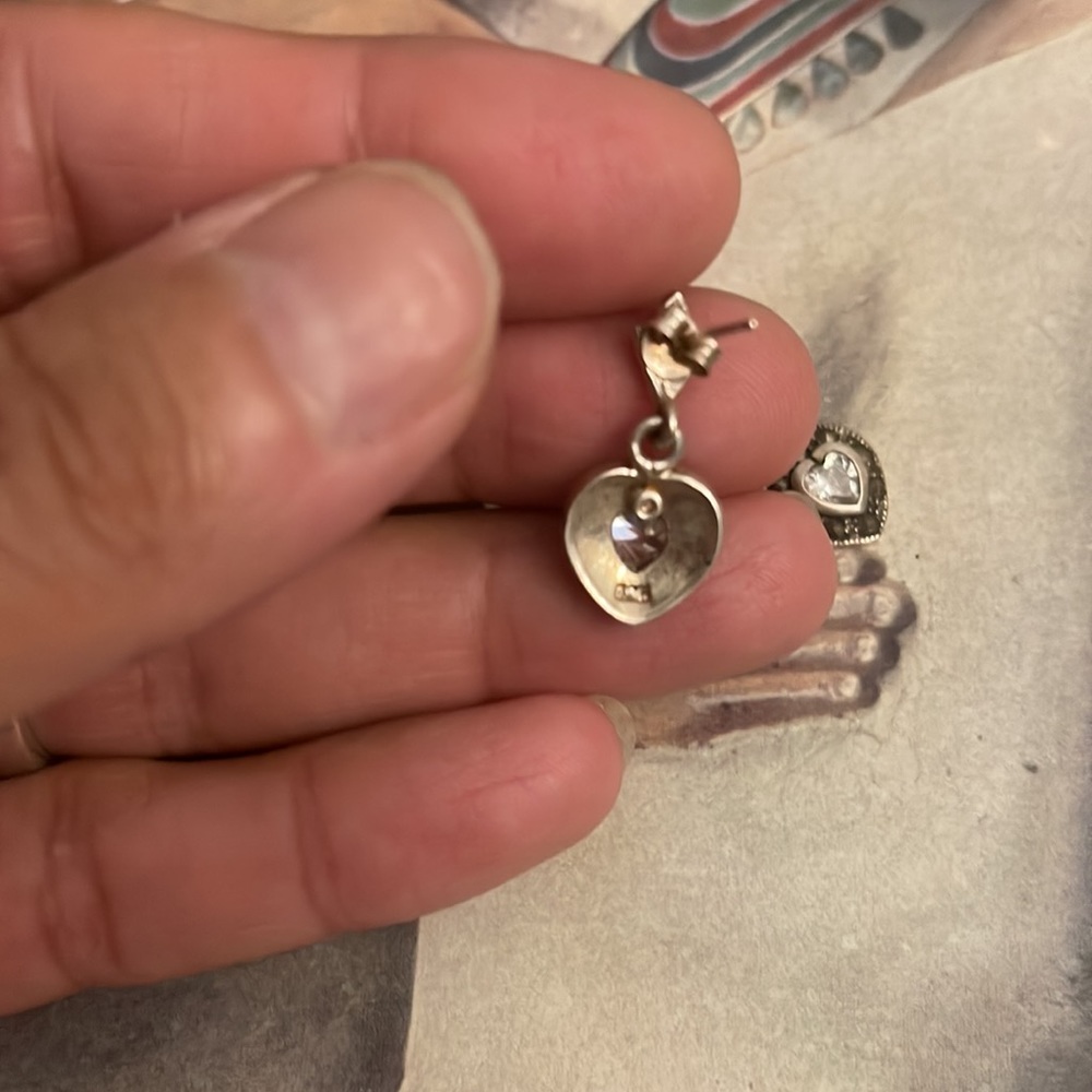 Sterling Silver cubic zirconia hematite heart earrings - Picture 5 of 8